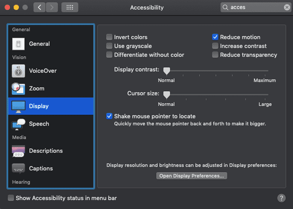 Disable motion via settings on Mac computer